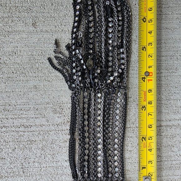 Juicy Couture Statement Chain Bracelet Black Gunmetal Rhinestone Fringe WideCuff